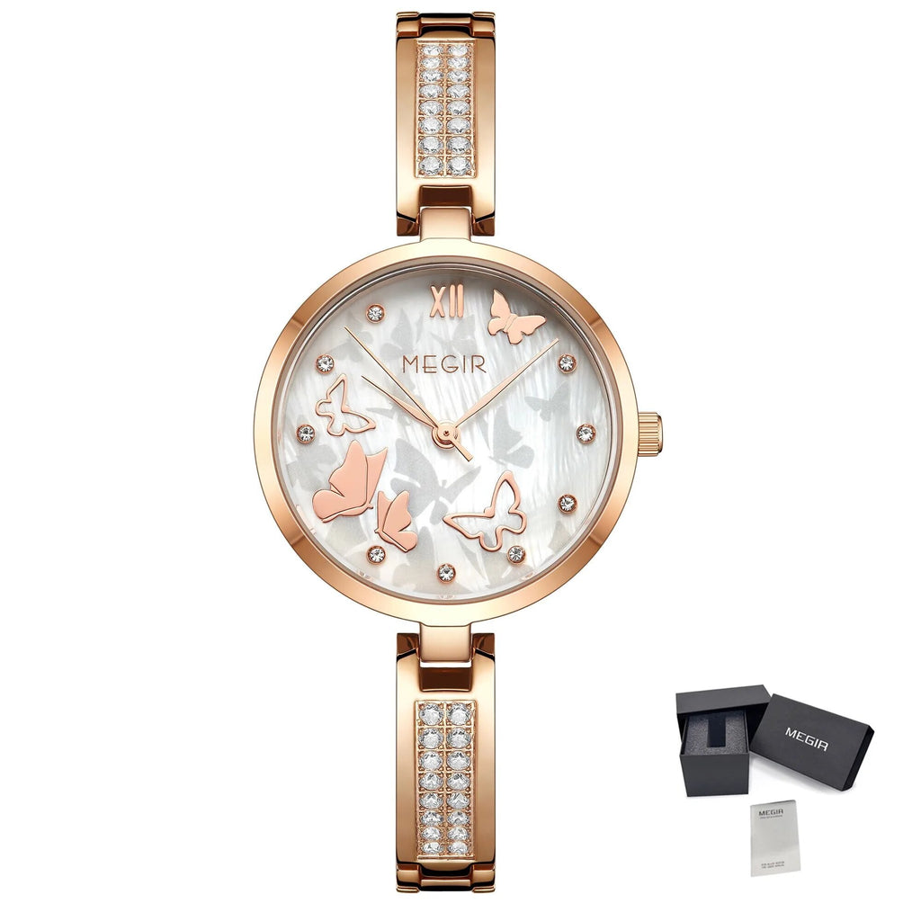 MEGIR Watch for Women Luxury Diamond Ladies Quartz Wristwatches Steel Women Bracelet Watches Female Dress Clock Relogio Feminino 7018-18