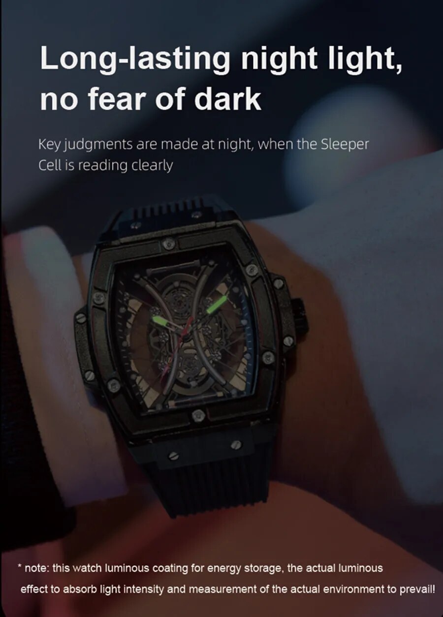 RUIMAS Quartz Sport Watches for Man Hollow Out Fashion Men Wristwatch 3ATM Waterproof Silicone Strap Clock Relogio Masculino 334-9