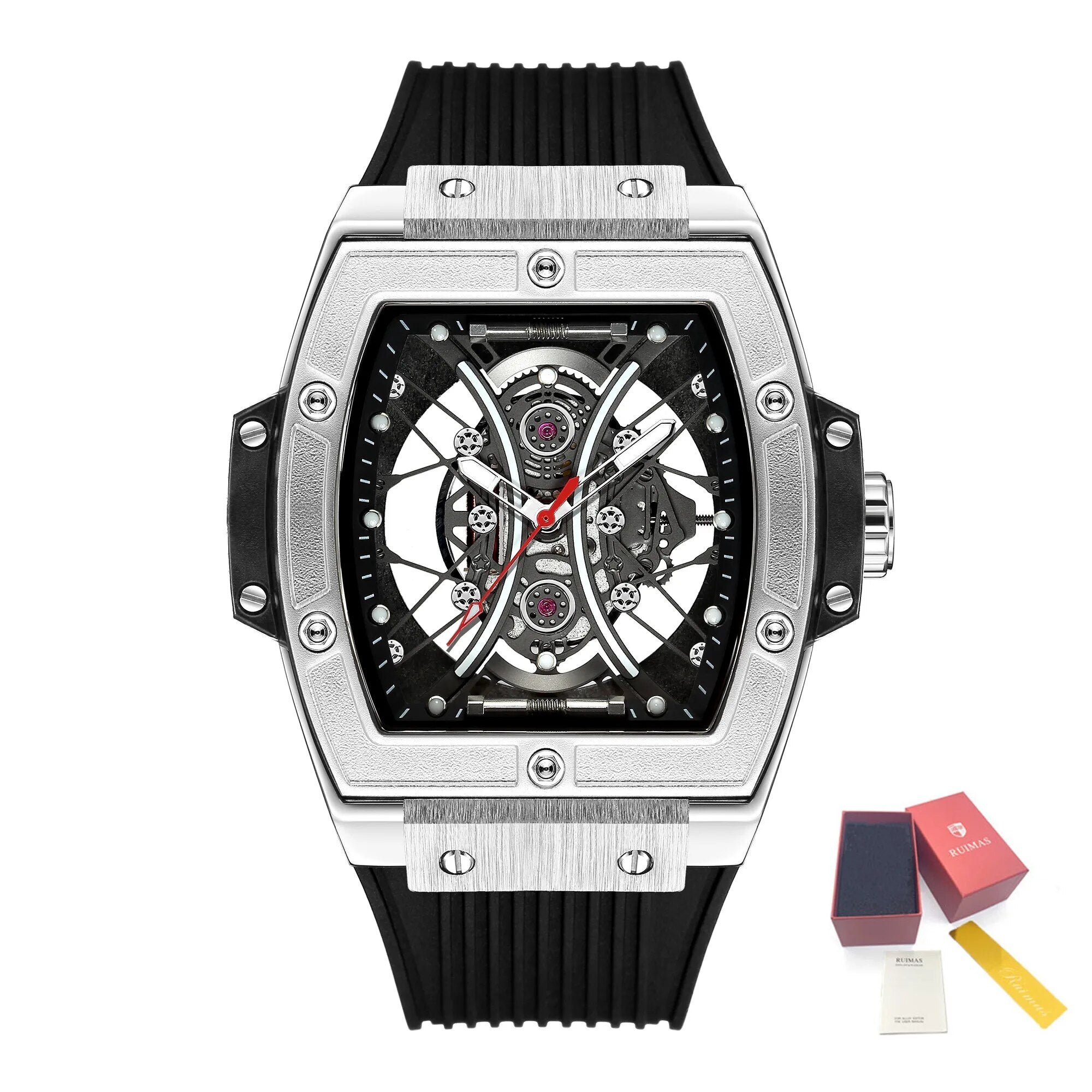 RUIMAS Quartz Sport Watches for Man Hollow Out Fashion Men Wristwatch 3ATM Waterproof Silicone Strap Clock Relogio Masculino 334-19
