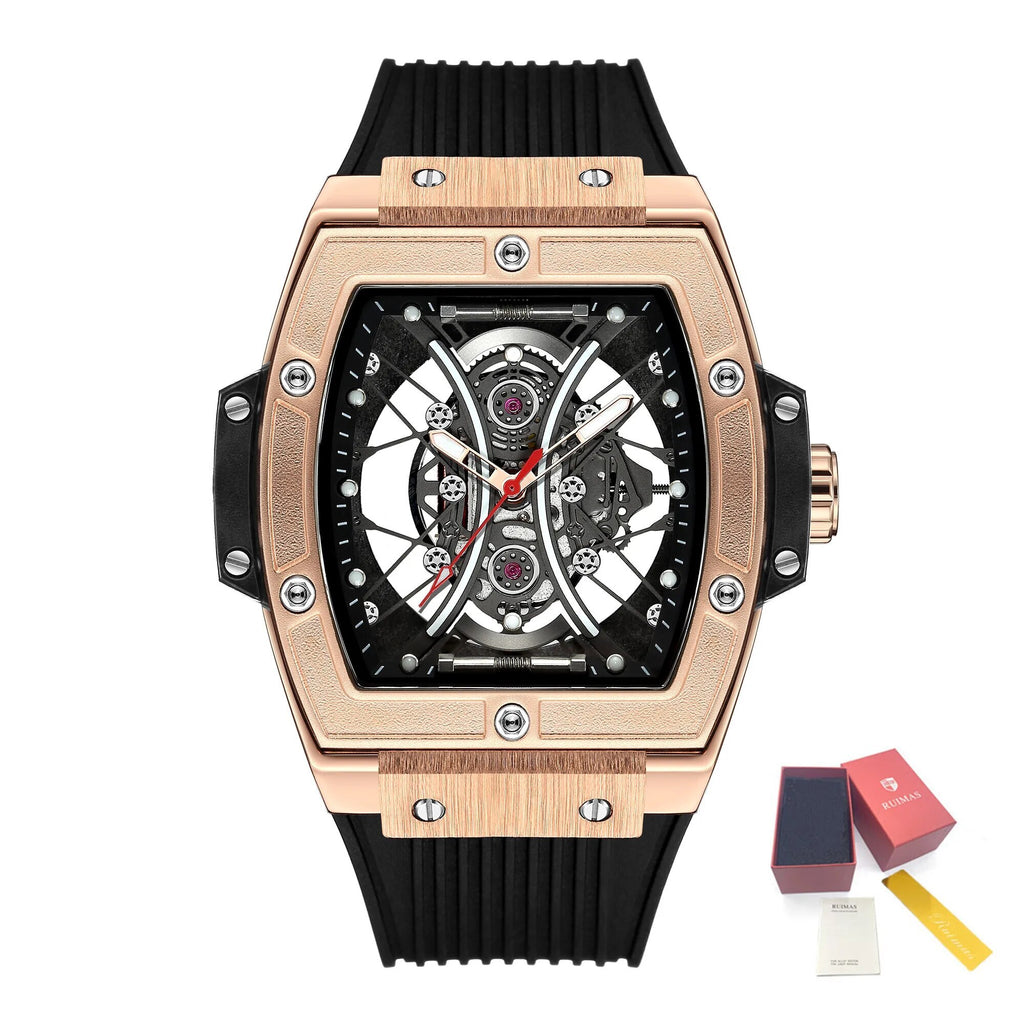 RUIMAS Quartz Sport Watches for Man Hollow Out Fashion Men Wristwatch 3ATM Waterproof Silicone Strap Clock Relogio Masculino 334-18