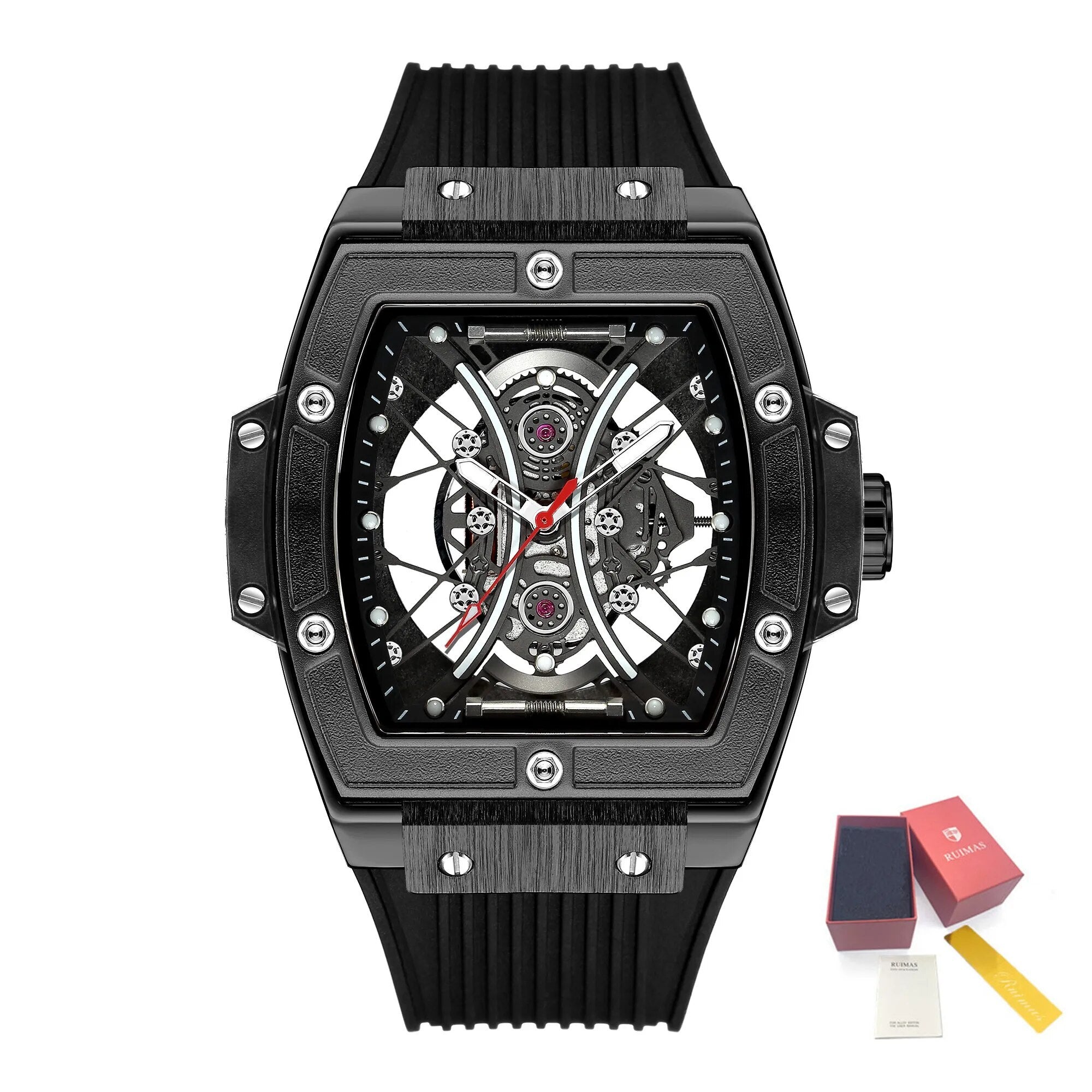 RUIMAS Quartz Sport Watches for Man Hollow Out Fashion Men Wristwatch 3ATM Waterproof Silicone Strap Clock Relogio Masculino 334-20