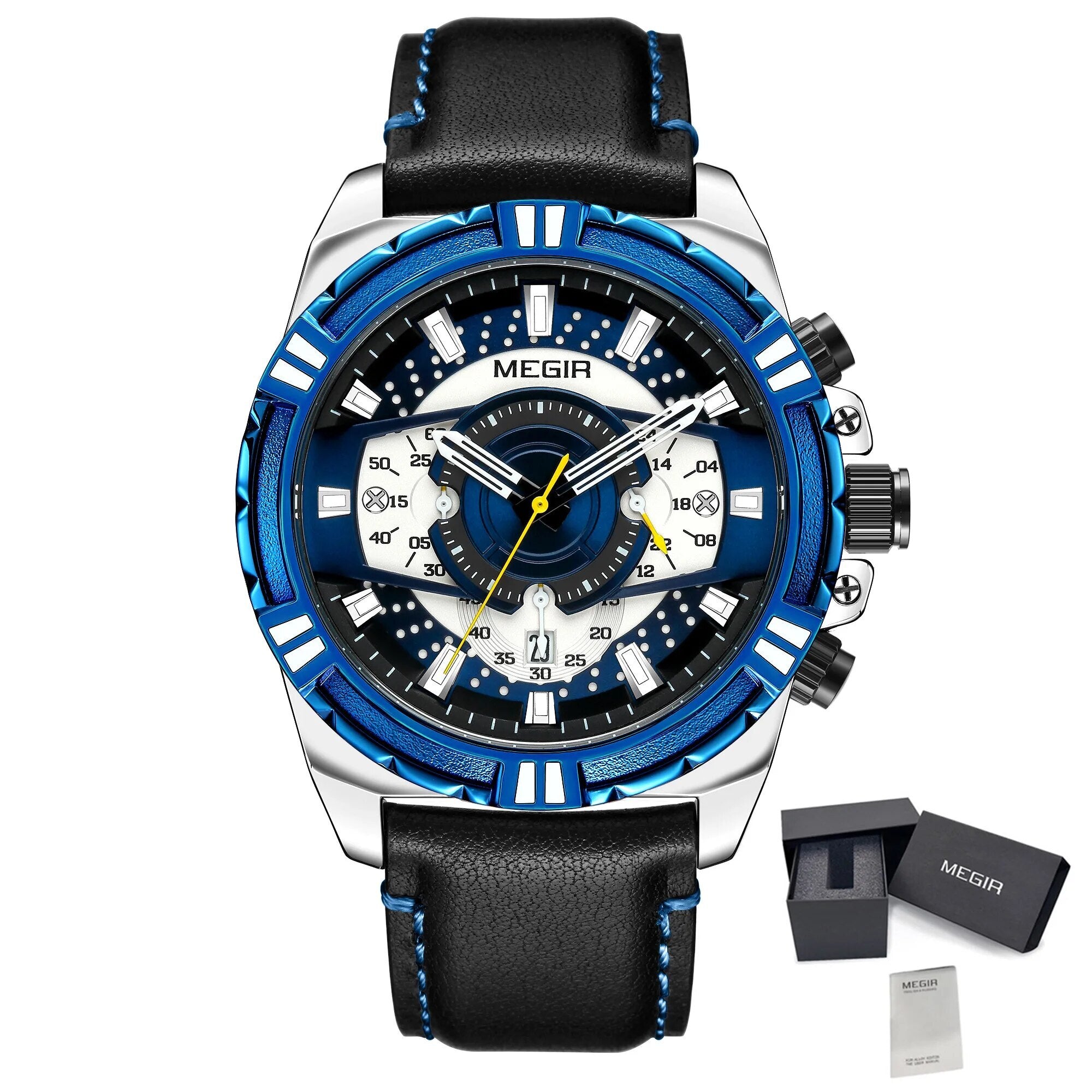 MEGIR Luxury Men Casual Sport Watch Leather Strap Quartz Wristwatch Waterproof Calendar Man Chronograph Clock Montre Homme 2118-17