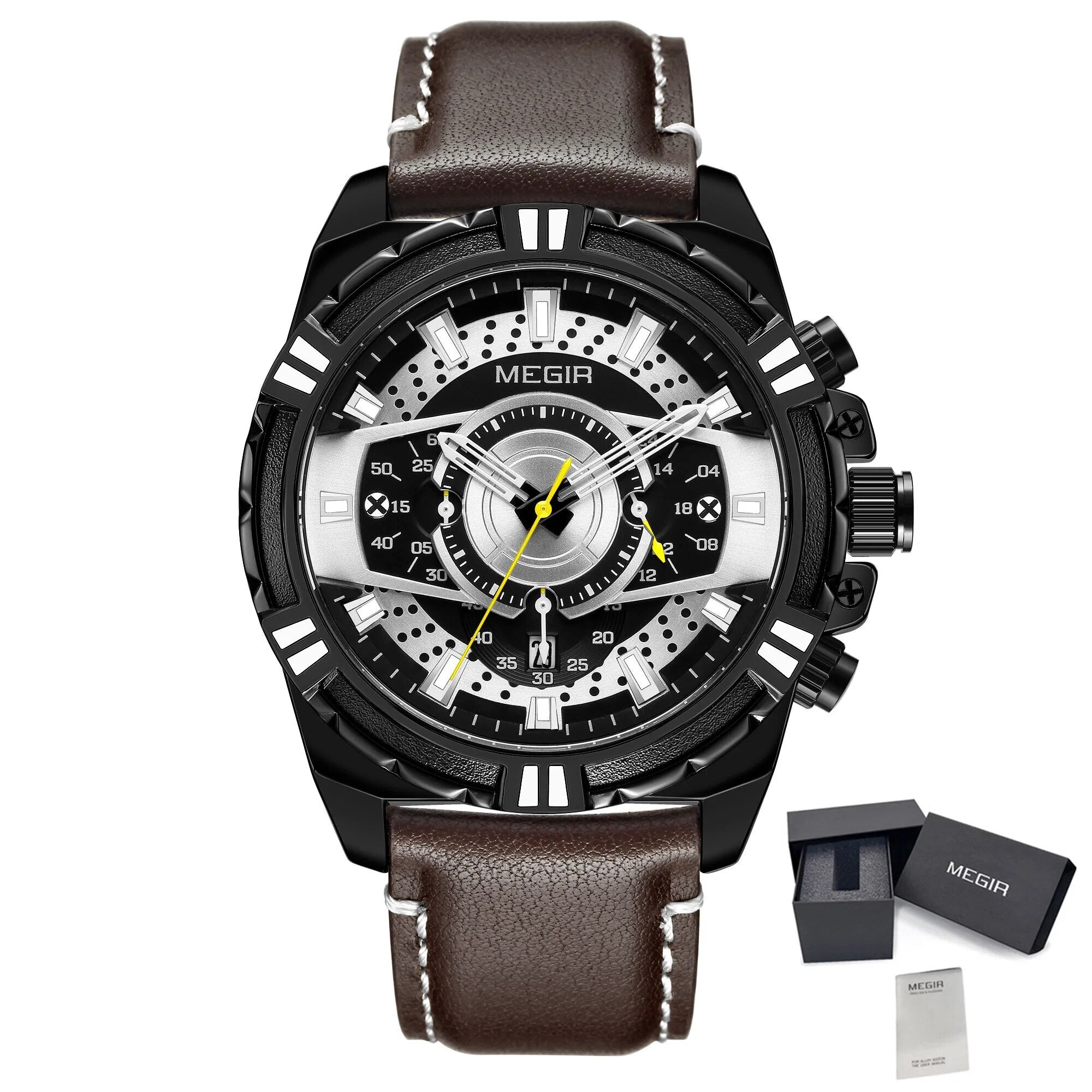 MEGIR Luxury Men Casual Sport Watch Leather Strap Quartz Wristwatch Waterproof Calendar Man Chronograph Clock Montre Homme 2118-16