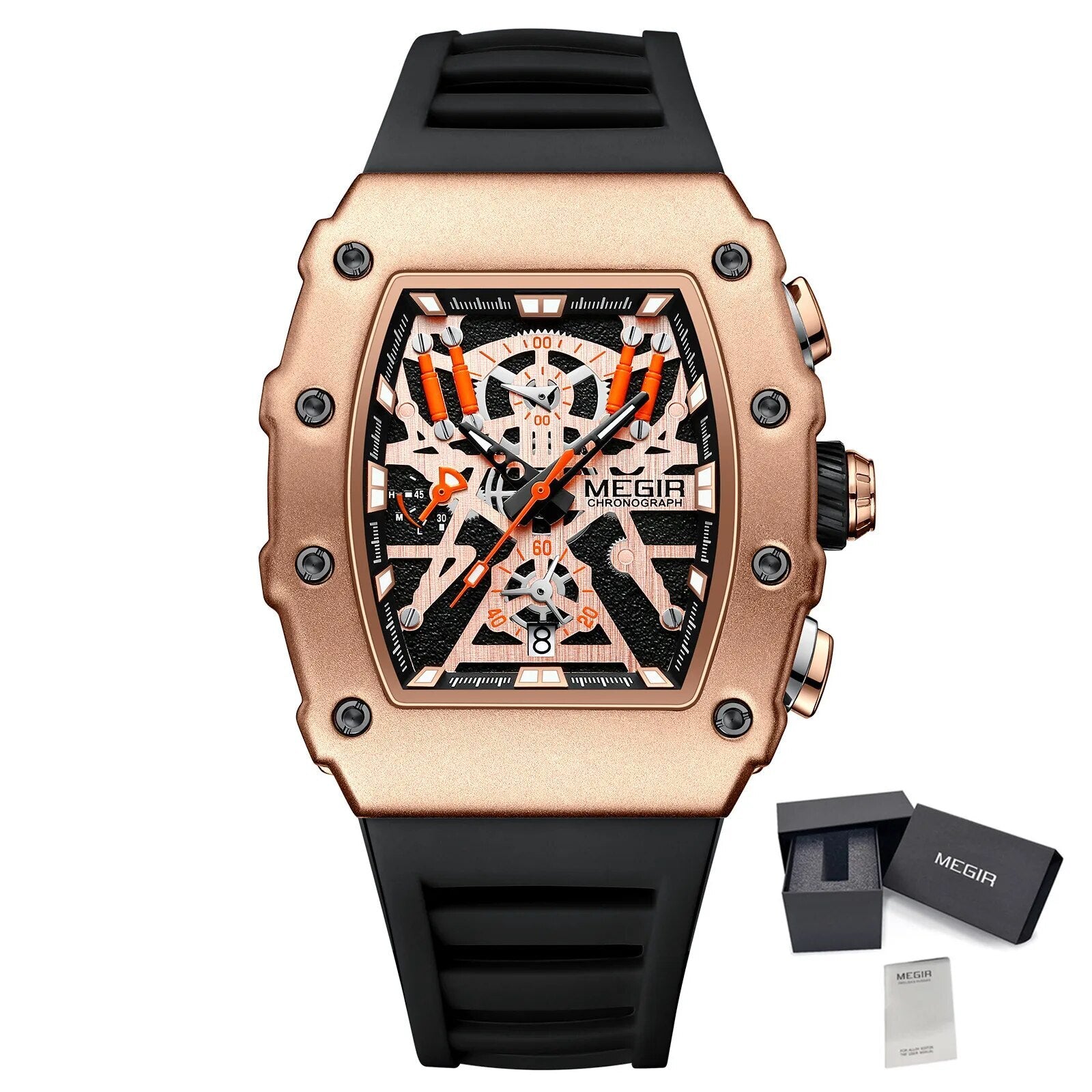 MEGIR Luxury Outdoor Sport Wristwatch for Men Silicone Waterproof Watches Quartz Military Watch Male Clock Chronograph 2218-22