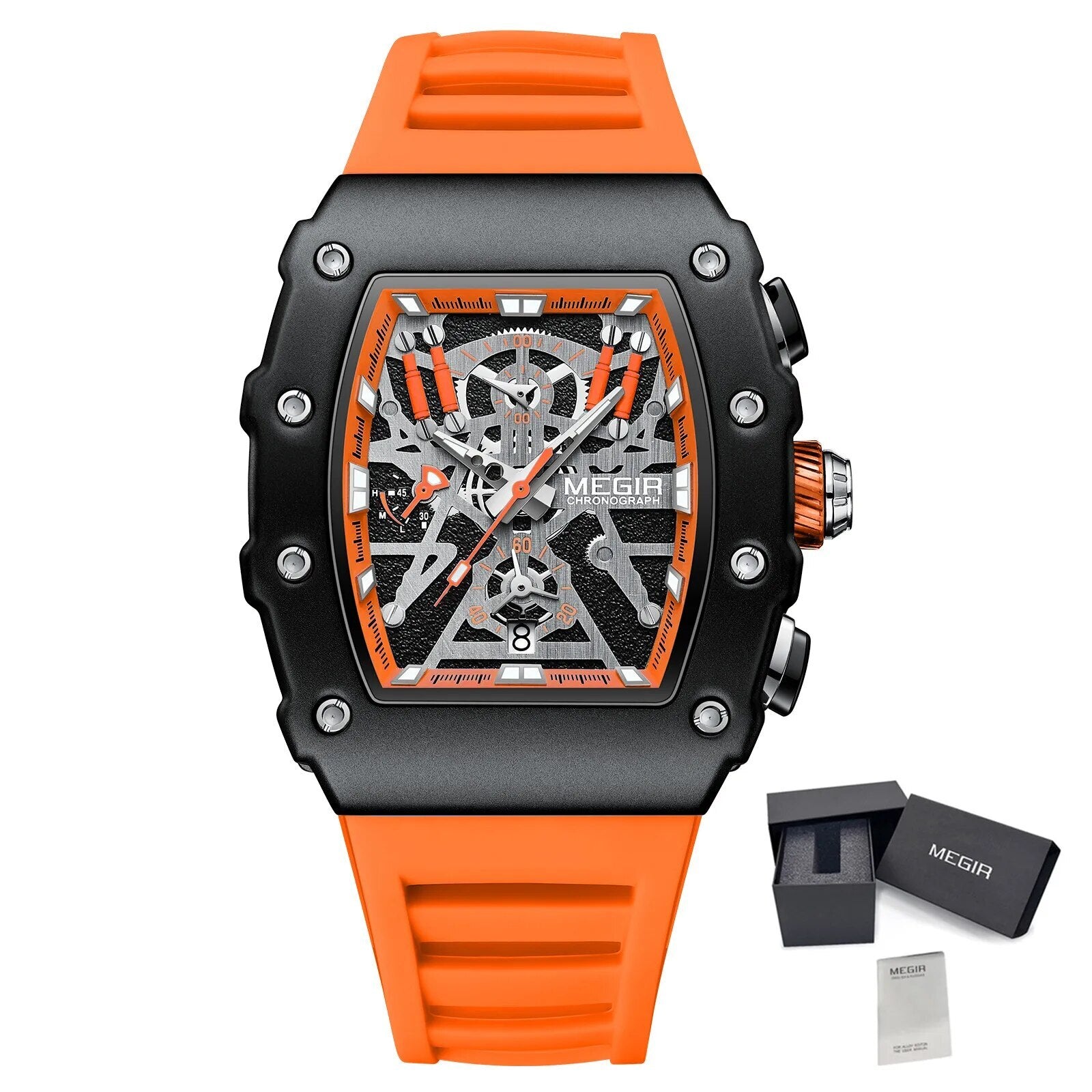 MEGIR Luxury Outdoor Sport Wristwatch for Men Silicone Waterproof Watches Quartz Military Watch Male Clock Chronograph 2218-23