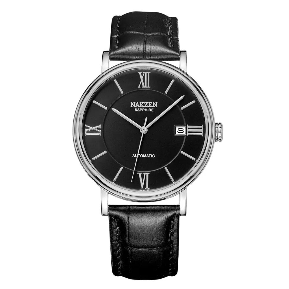 NAKZEN 7002 Men Business Automatic Mechanical Watches Brand Luxury Leather Man Wrist Watch Male Clock Relogio Masculino Miyota 9015-6