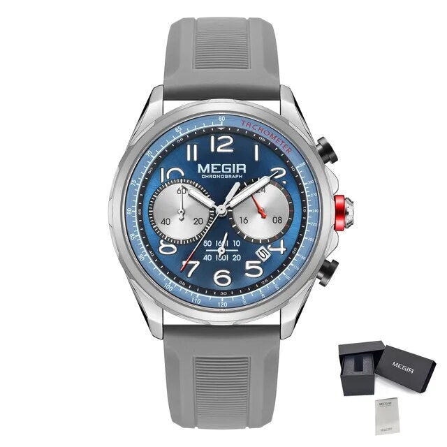 MEGIR Men Watches Luxury Quartz Wristwatch Gray Waterproof Military Sports Chronograph Silicone Strap Clock Montre Homme 2230-15