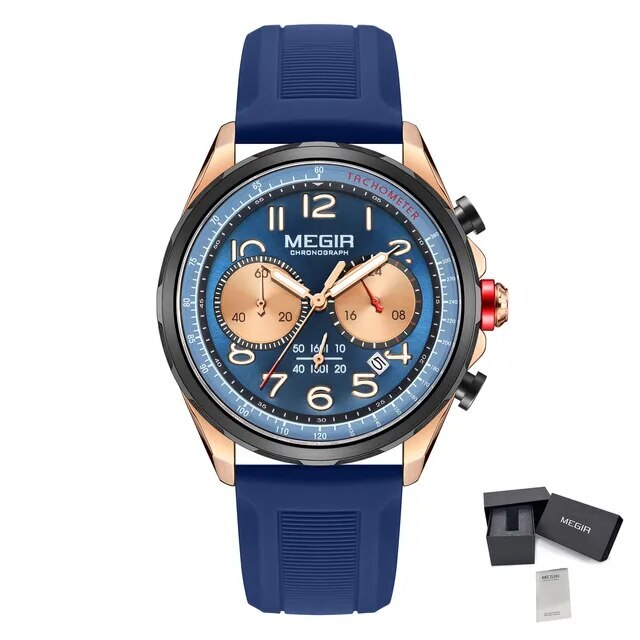 MEGIR Men Watches Luxury Quartz Wristwatch Gray Waterproof Military Sports Chronograph Silicone Strap Clock Montre Homme 2230-16