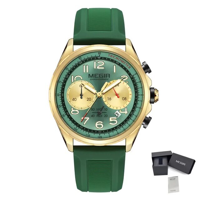 MEGIR Men Watches Luxury Quartz Wristwatch Gray Waterproof Military Sports Chronograph Silicone Strap Clock Montre Homme 2230-17
