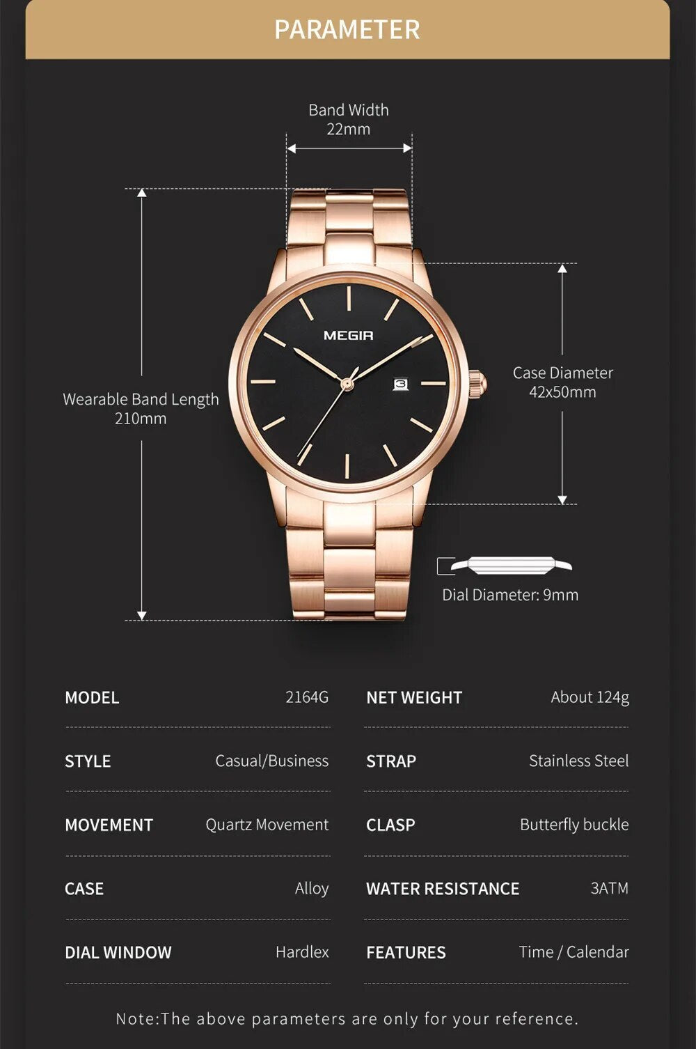 MEGIR Quartz Watch for Men Top Brand Luxury Steel Band Wristwatches Business Casual Date Clock Waterproof Relogio Masculino 2164-5