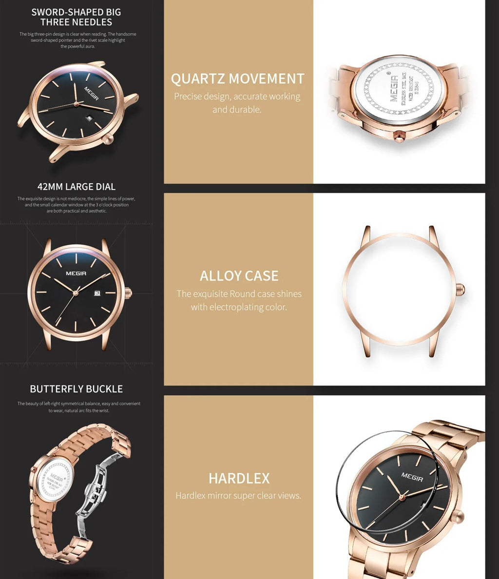 MEGIR Quartz Watch for Men Top Brand Luxury Steel Band Wristwatches Business Casual Date Clock Waterproof Relogio Masculino 2164-8