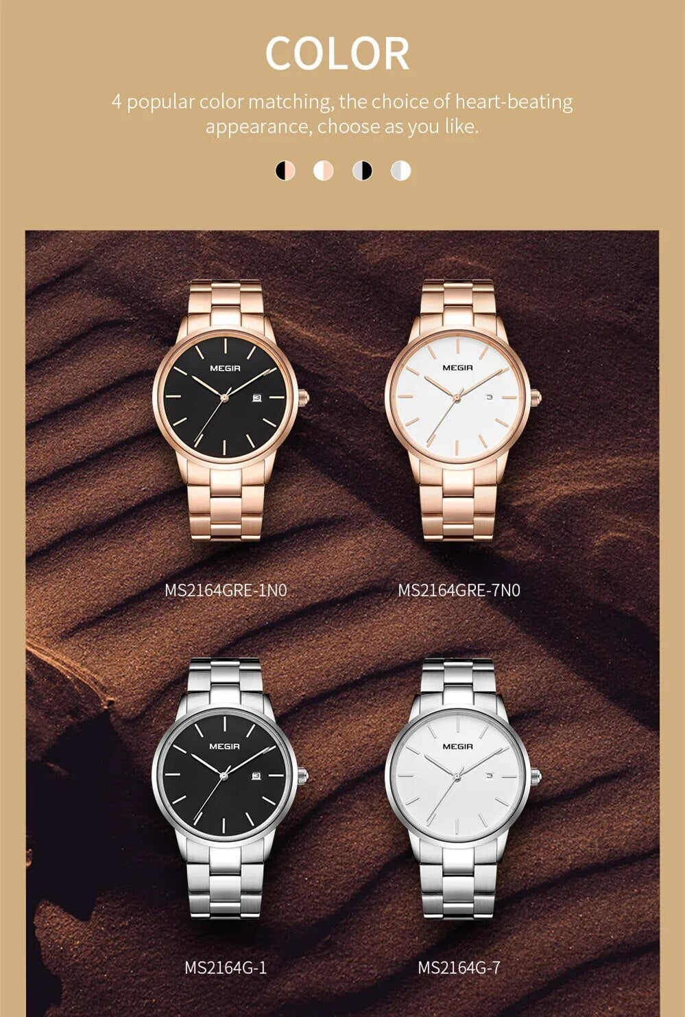 MEGIR Quartz Watch for Men Top Brand Luxury Steel Band Wristwatches Business Casual Date Clock Waterproof Relogio Masculino 2164-6