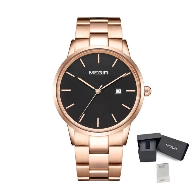 MEGIR Quartz Watch for Men Top Brand Luxury Steel Band Wristwatches Business Casual Date Clock Waterproof Relogio Masculino 2164-15