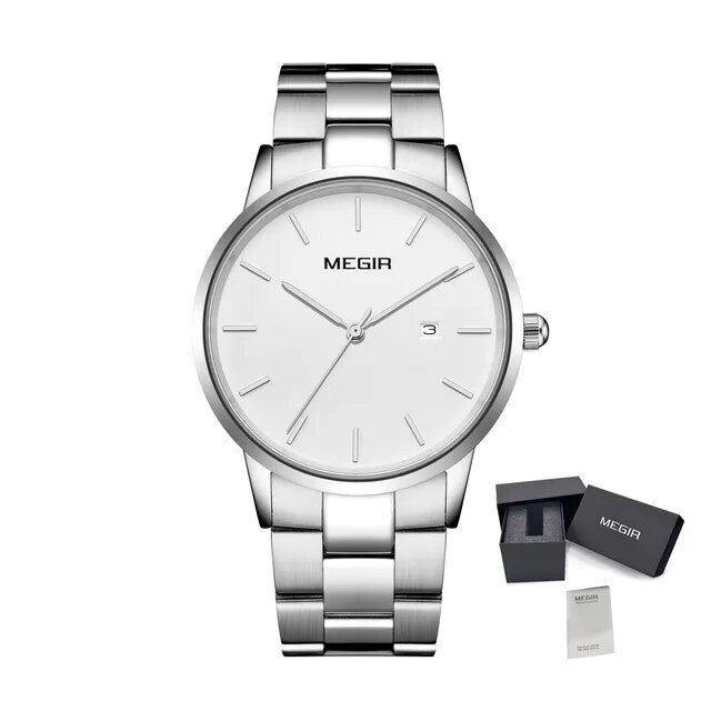 MEGIR Quartz Watch for Men Top Brand Luxury Steel Band Wristwatches Business Casual Date Clock Waterproof Relogio Masculino 2164-16