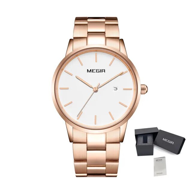 MEGIR Quartz Watch for Men Top Brand Luxury Steel Band Wristwatches Business Casual Date Clock Waterproof Relogio Masculino 2164-17