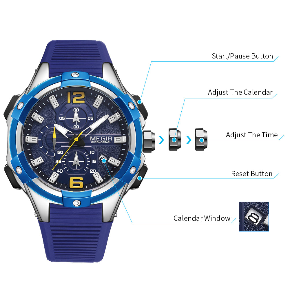 MEGIR Men's Chronograph Original Top Luxury Sports Military Watches for Men Date Luminous Wristwatches Clock Relogio Masculino 2161-6