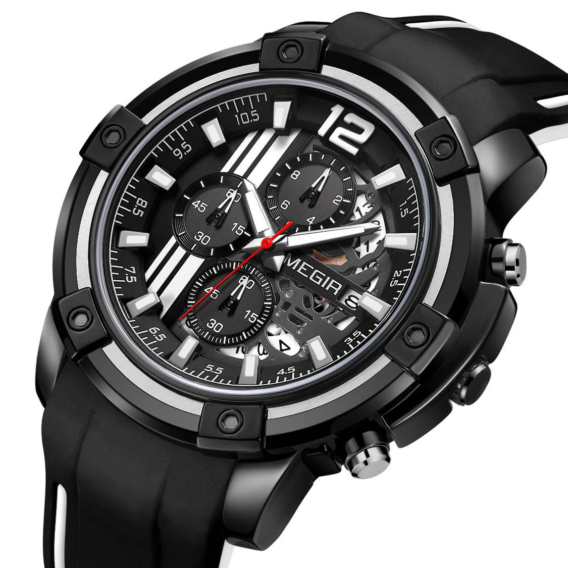 MEGIR Chronograph Mens Sport Watches with Silicone Band Big Dial Military Quartz Watch Men Clock Relogio Masculino Reloj Hombre 2097-9