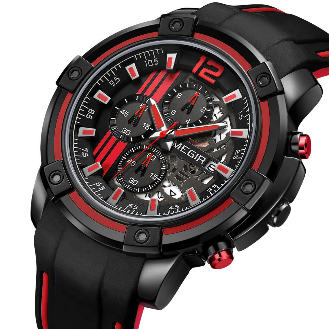 MEGIR Chronograph Mens Sport Watches with Silicone Band Big Dial Military Quartz Watch Men Clock Relogio Masculino Reloj Hombre 2097-10