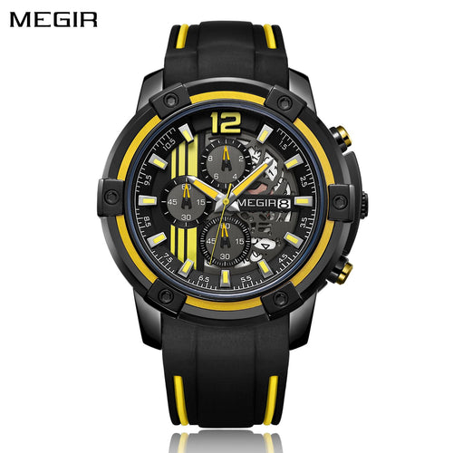 MEGIR Chronograph Mens Sport Watches with Silicone Band Big Dial Military Quartz Watch Men Clock Relogio Masculino Reloj Hombre 2097-0