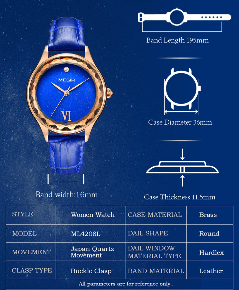 MEGIR Fashion Watch for Women Luxury Leather Casual Simple Quartz Wristwatch Waterproof Ladies Dress Clock Relogio Feminino 4208-7