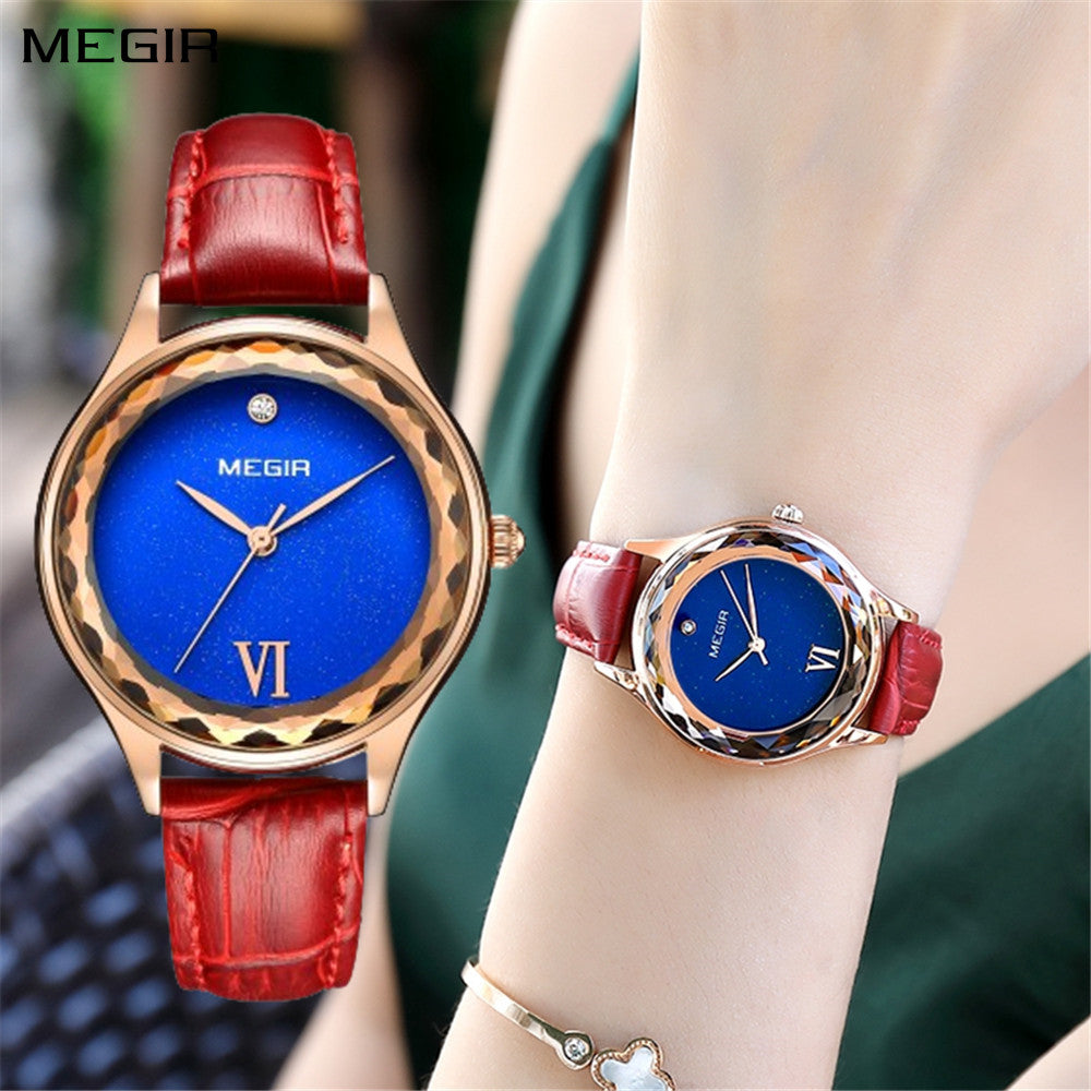 MEGIR Fashion Watch for Women Luxury Leather Casual Simple Quartz Wristwatch Waterproof Ladies Dress Clock Relogio Feminino 4208-0