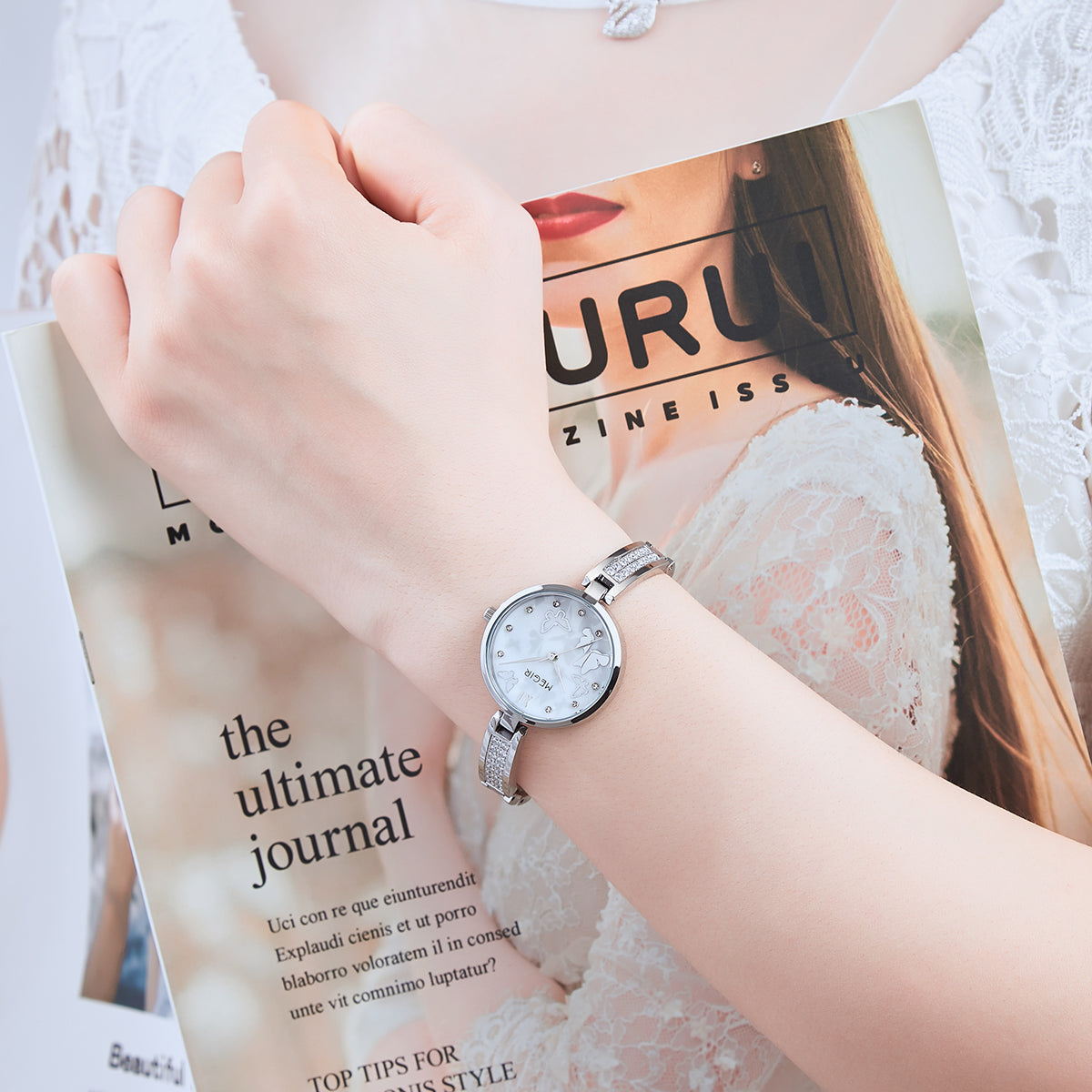 MEGIR Watch for Women Luxury Diamond Ladies Quartz Wristwatches Steel Women Bracelet Watches Female Dress Clock Relogio Feminino 7018-3
