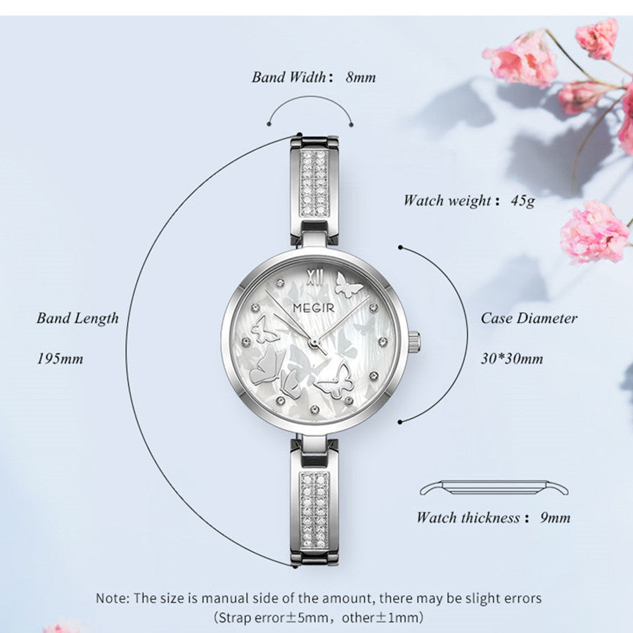 MEGIR Watch for Women Luxury Diamond Ladies Quartz Wristwatches Steel Women Bracelet Watches Female Dress Clock Relogio Feminino 7018-4