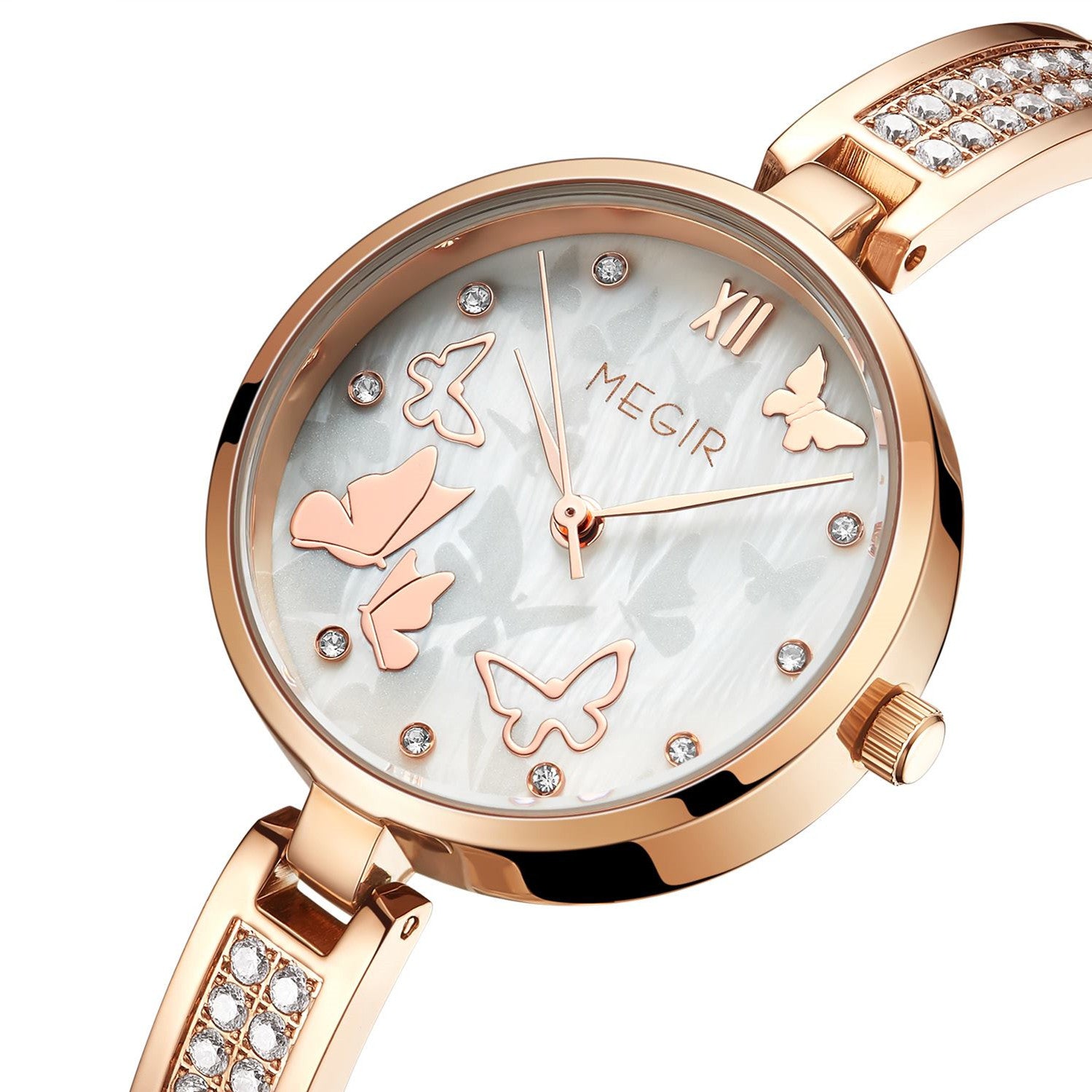MEGIR Watch for Women Luxury Diamond Ladies Quartz Wristwatches Steel Women Bracelet Watches Female Dress Clock Relogio Feminino 7018-9