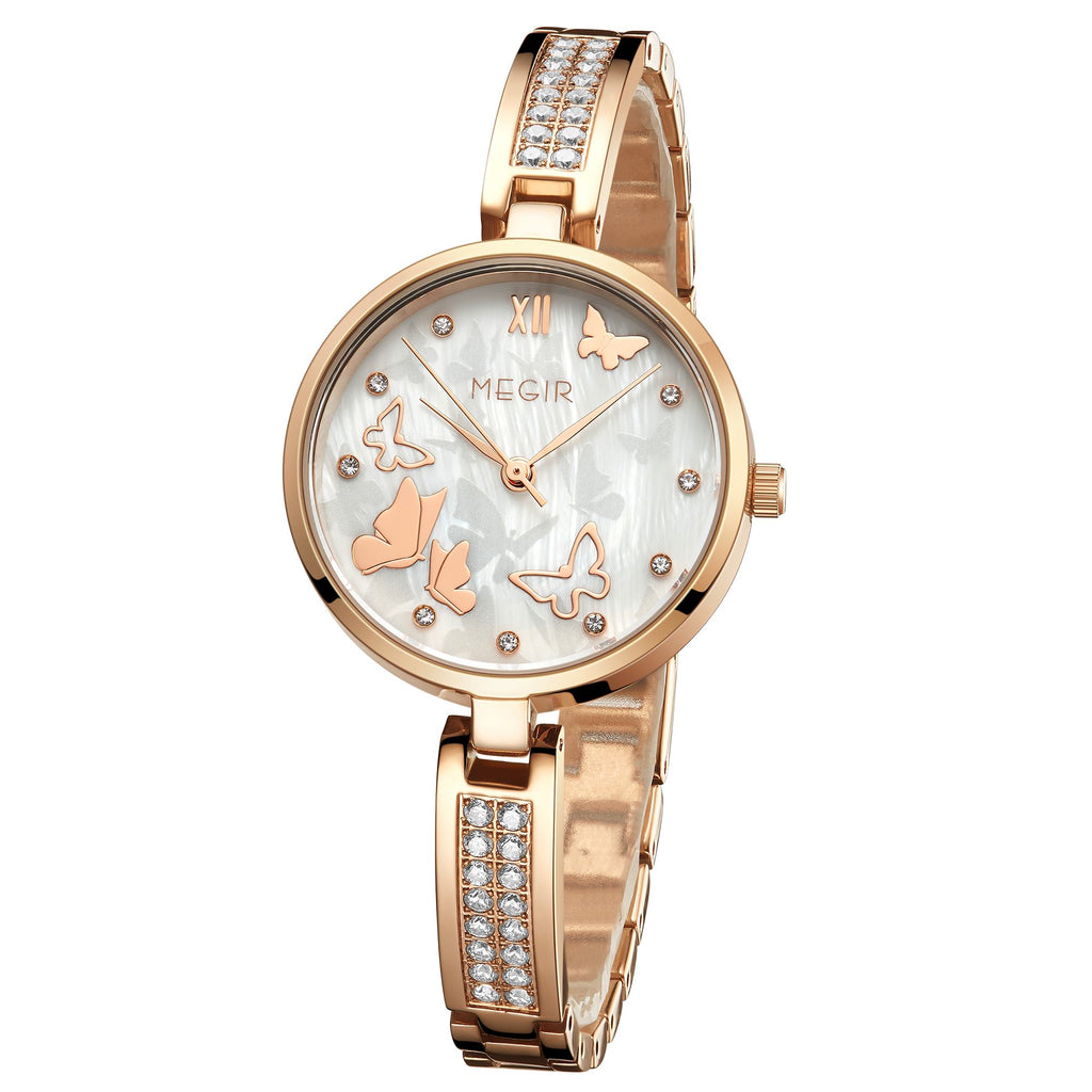 MEGIR Watch for Women Luxury Diamond Ladies Quartz Wristwatches Steel Women Bracelet Watches Female Dress Clock Relogio Feminino 7018-11