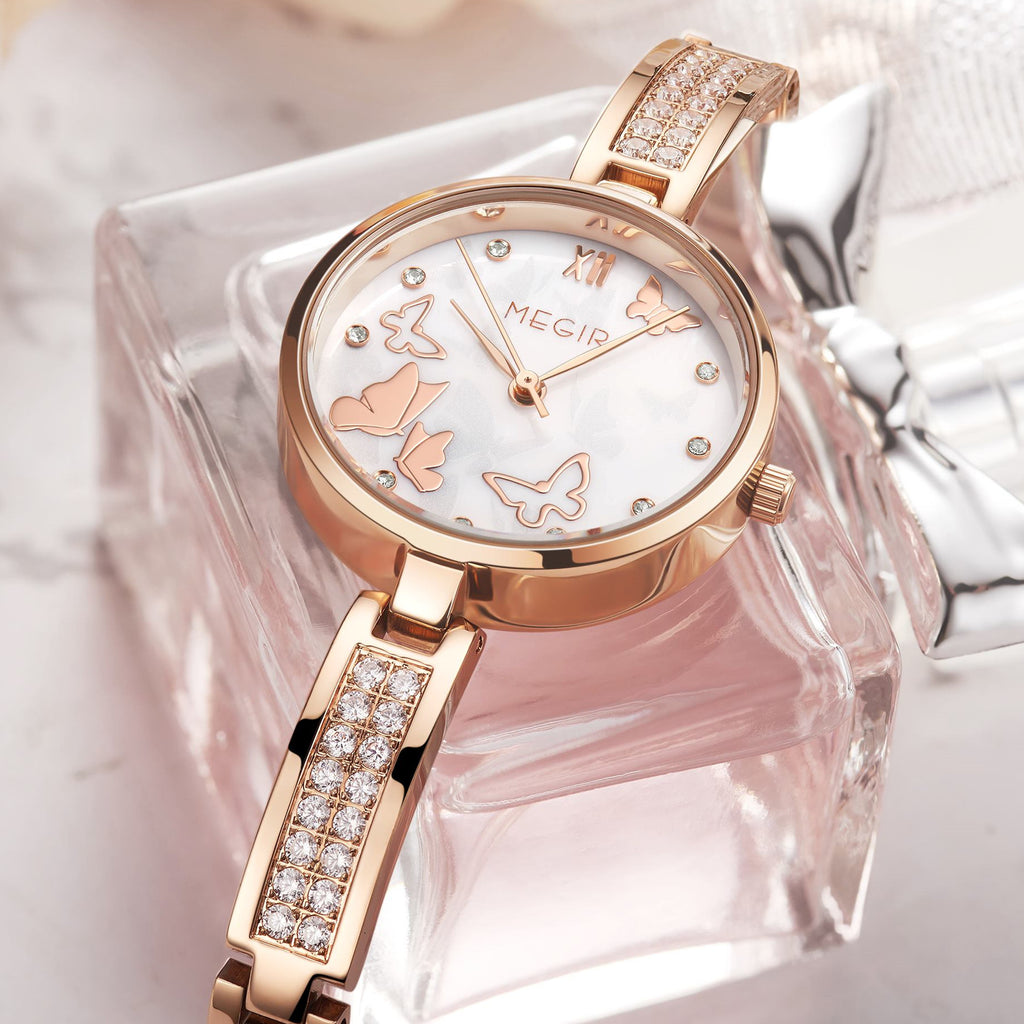 MEGIR Watch for Women Luxury Diamond Ladies Quartz Wristwatches Steel Women Bracelet Watches Female Dress Clock Relogio Feminino 7018-5