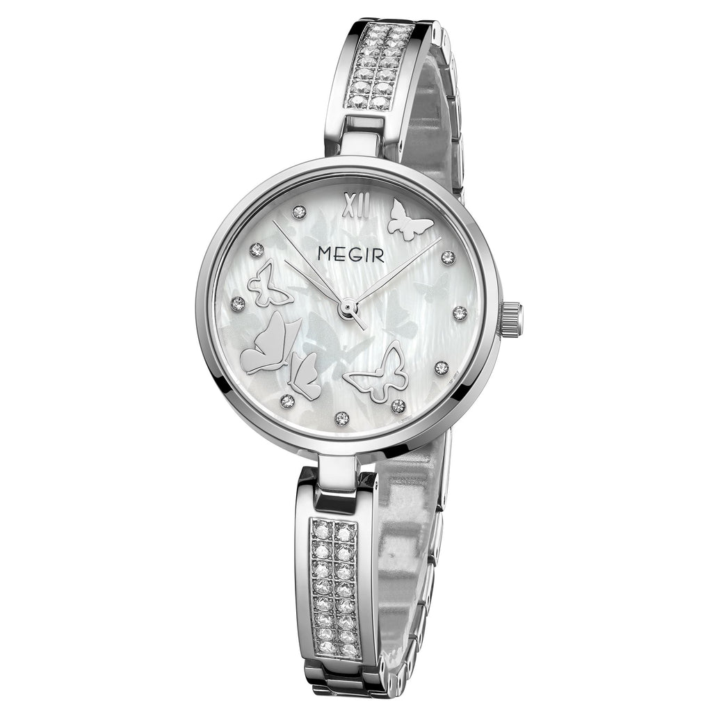 MEGIR Watch for Women Luxury Diamond Ladies Quartz Wristwatches Steel Women Bracelet Watches Female Dress Clock Relogio Feminino 7018-12