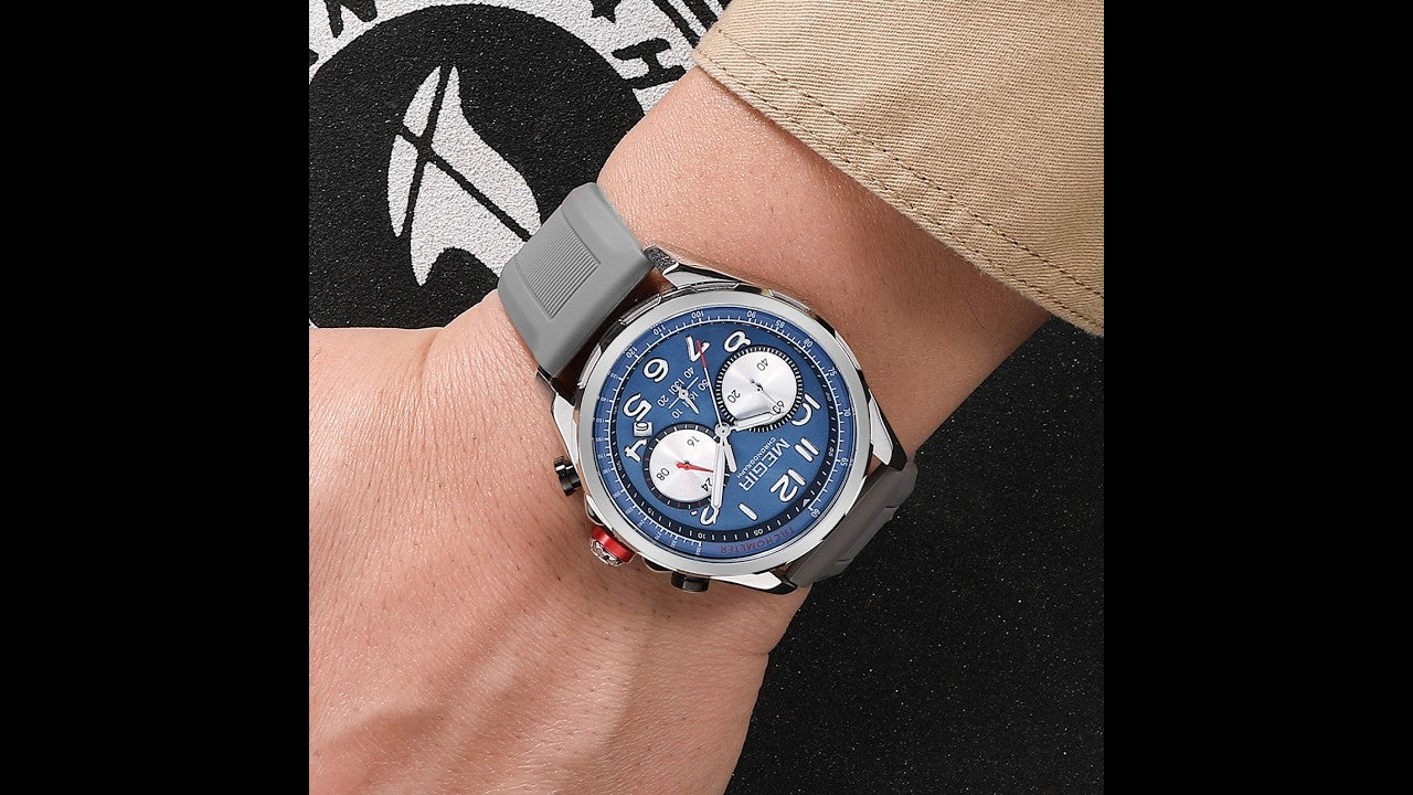 MEGIR Men Watches Luxury Quartz Wristwatch Gray Waterproof Military Sports Chronograph Silicone Strap Clock Montre Homme 2230-13