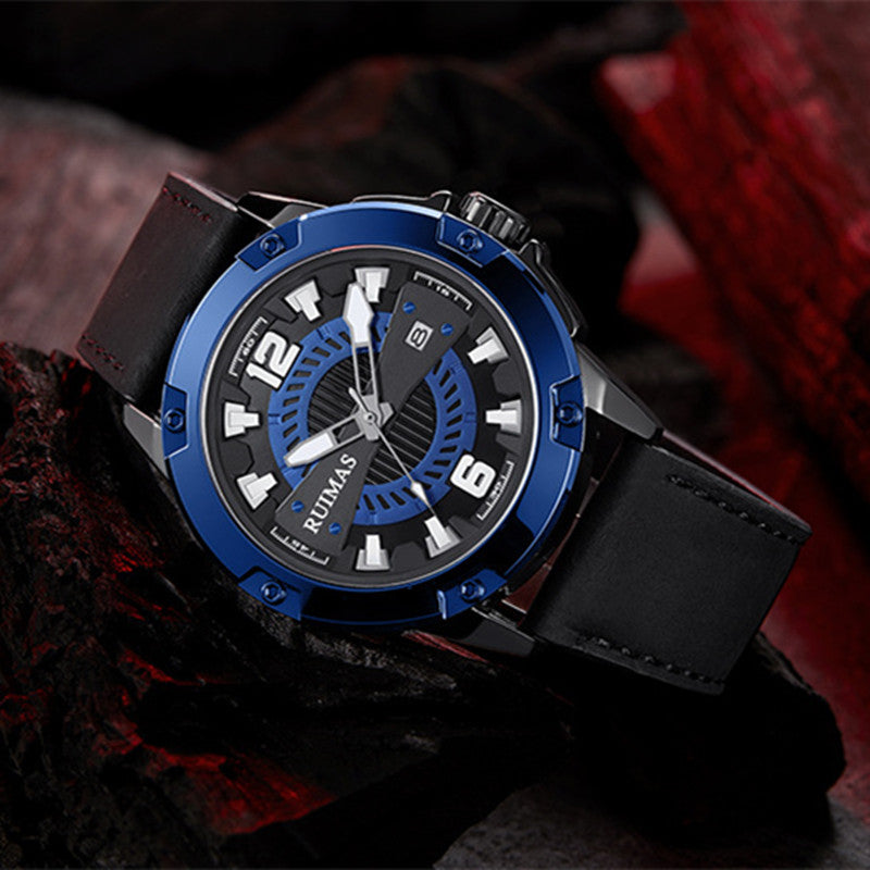 RUIMAS Luxury Men Watches Leather Strap Sport Casual Wristwatches Waterproof Luminous Date Clock Big Dial Montre Homme 302-5