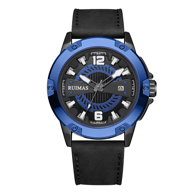 RUIMAS Luxury Men Watches Leather Strap Sport Casual Wristwatches Waterproof Luminous Date Clock Big Dial Montre Homme 302-7