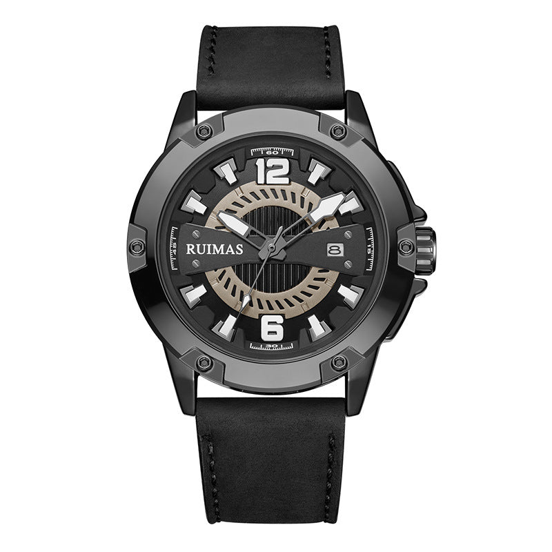 RUIMAS Luxury Men Watches Leather Strap Sport Casual Wristwatches Waterproof Luminous Date Clock Big Dial Montre Homme 302-8