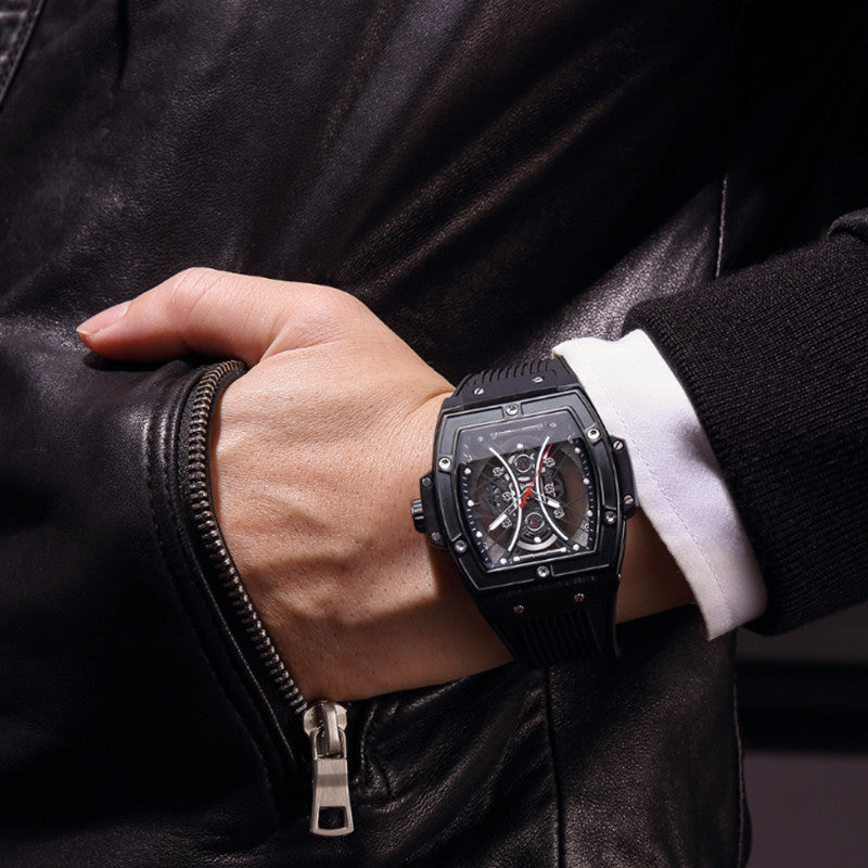 RUIMAS Quartz Sport Watches for Man Hollow Out Fashion Men Wristwatch 3ATM Waterproof Silicone Strap Clock Relogio Masculino 334-3