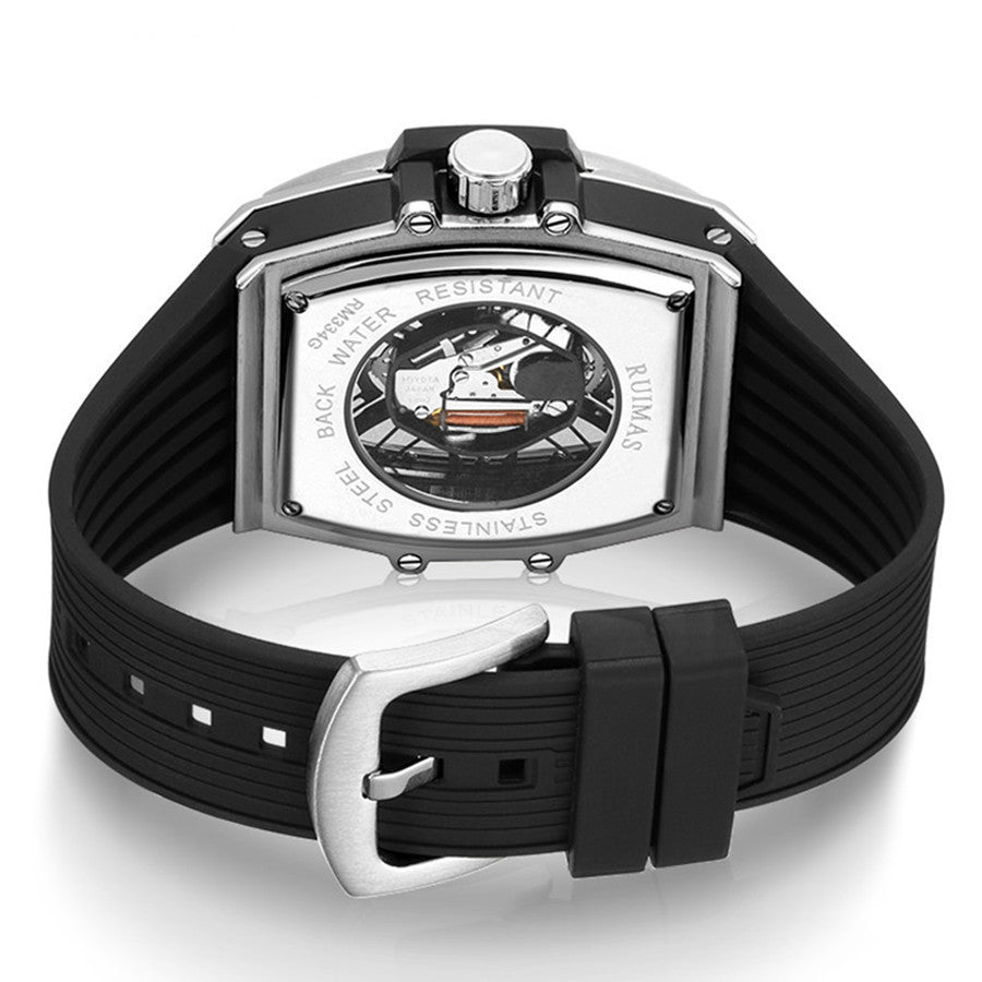 RUIMAS Quartz Sport Watches for Man Hollow Out Fashion Men Wristwatch 3ATM Waterproof Silicone Strap Clock Relogio Masculino 334-16