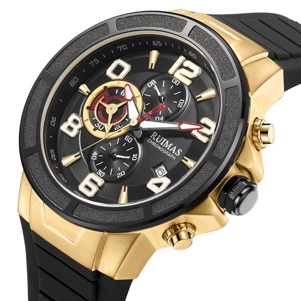 RUIMAS Chronograph Top Brand Luxury Quartz Watches for Men Waterproof Silicone Sports Clock Wristwatch Calendar Montre Homme 587-12