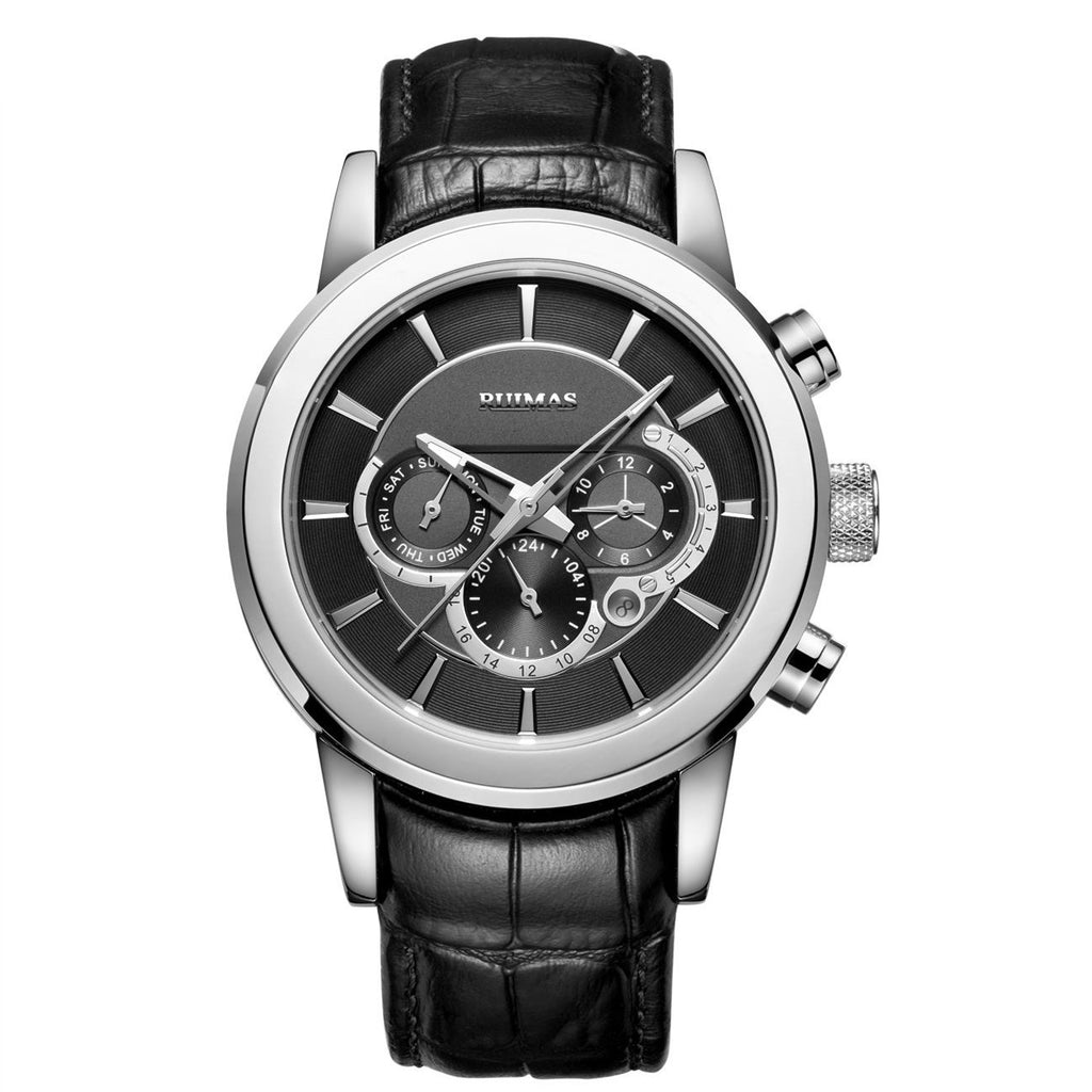 RUIMAS Mechanical Watches for Men Luxury Casual Business Wristwatch Leather Male Clock Date Chronograph Relogios Masculino 6767-9