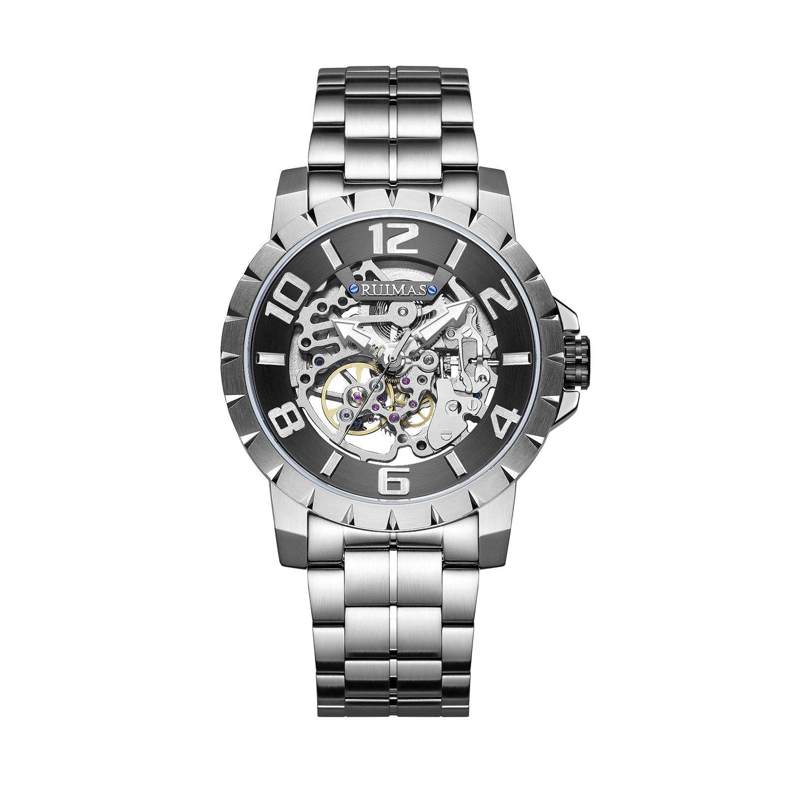 RUIMAS Men Mechanical Watch Luxury Automatic Stainless Steel Bracelet Wristwatches 5ATM Waterproof Clock Relogio Masculino 6784-8