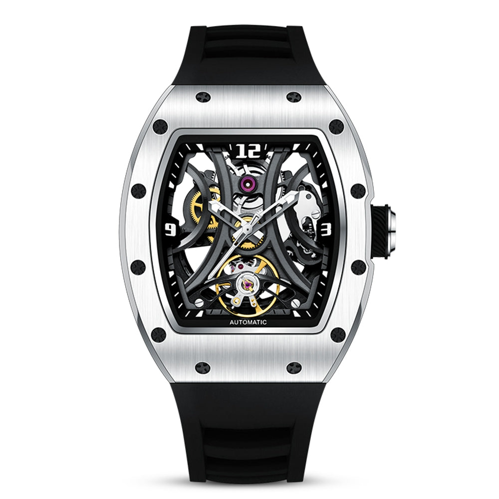 MEGIR Skeleton Big Dial Men Mechanical Watch Fashion Luminous Automatic Movement Wristwatch Stainless Steel Case Clock 9190-11-12