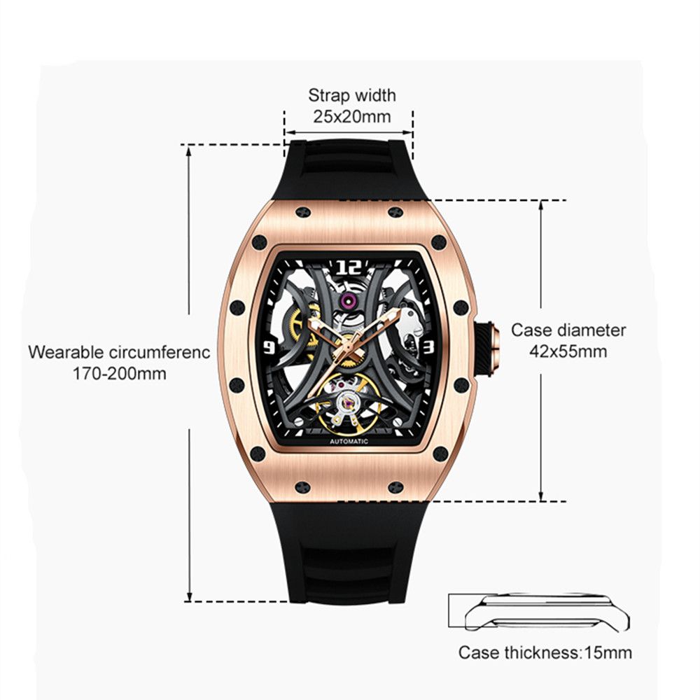 MEGIR Skeleton Big Dial Men Mechanical Watch Fashion Luminous Automatic Movement Wristwatch Stainless Steel Case Clock 9190-11-7
