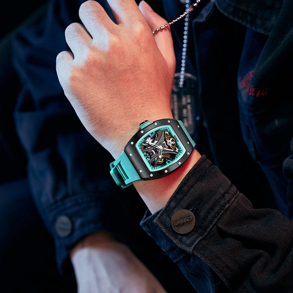 MEGIR Skeleton Big Dial Men Mechanical Watch Fashion Luminous Automatic Movement Wristwatch Stainless Steel Case Clock 9190-11-2