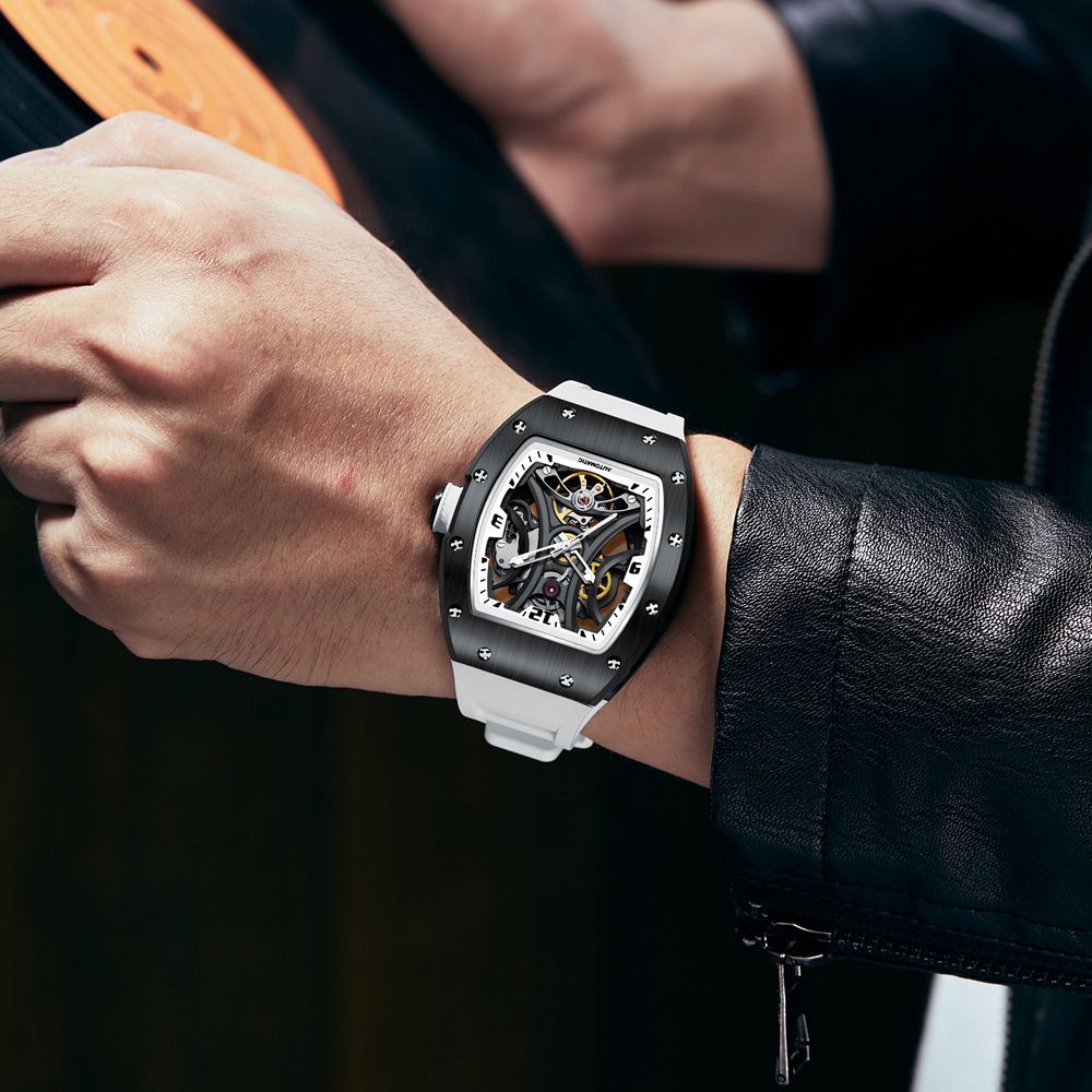 MEGIR Skeleton Big Dial Men Mechanical Watch Fashion Luminous Automatic Movement Wristwatch Stainless Steel Case Clock 9190-11-4