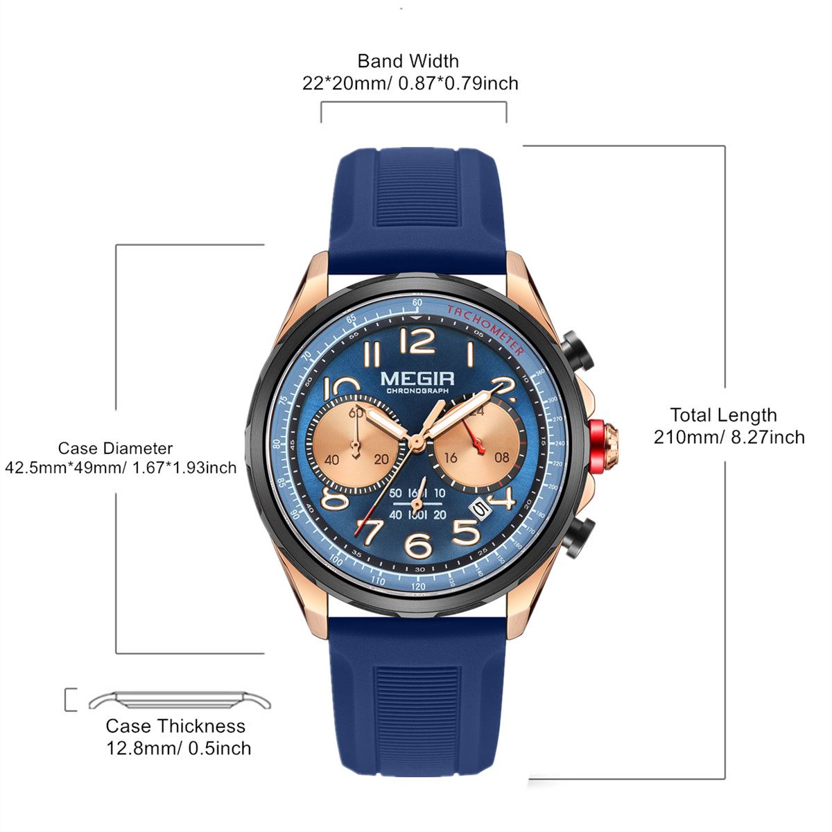 MEGIR Men Watches Luxury Quartz Wristwatch Gray Waterproof Military Sports Chronograph Silicone Strap Clock Montre Homme 2230-5