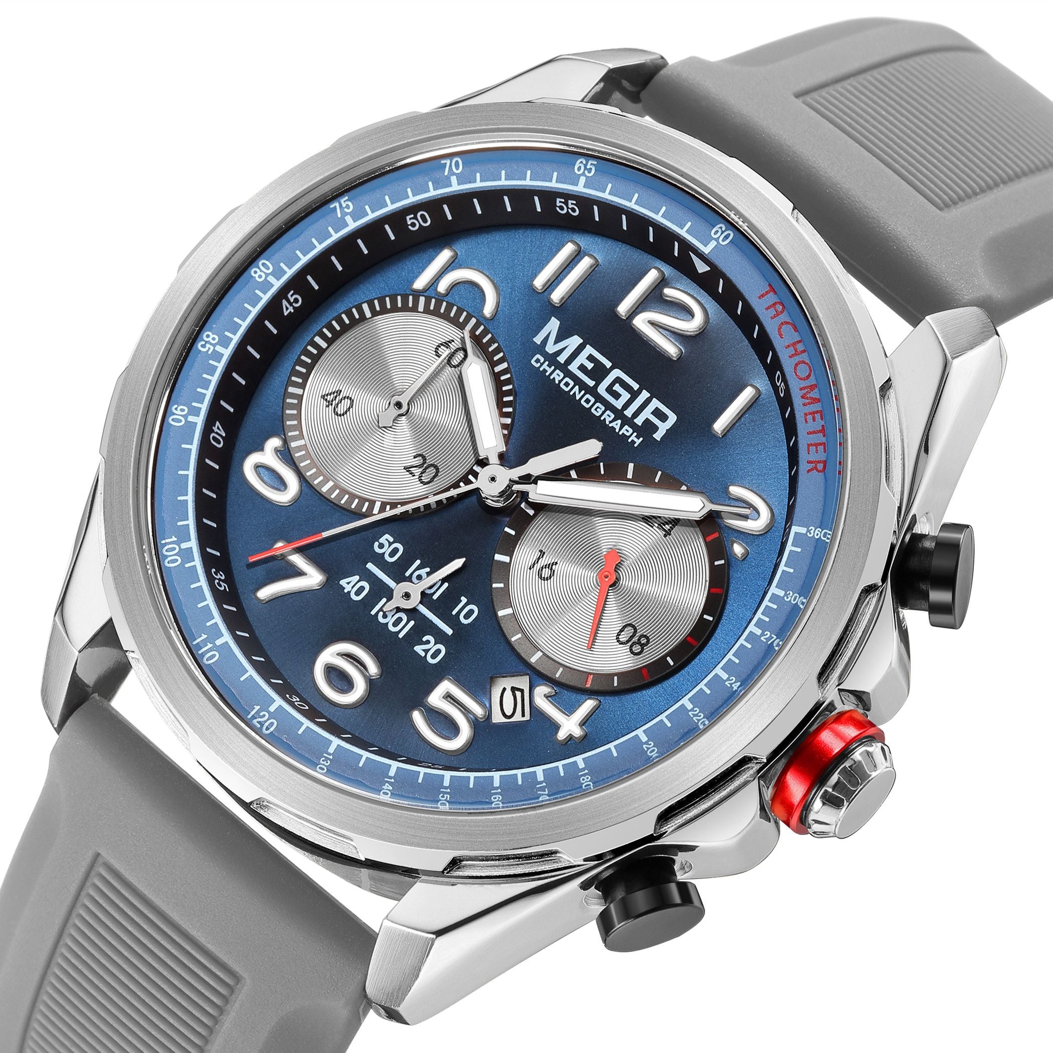 MEGIR Men Watches Luxury Quartz Wristwatch Gray Waterproof Military Sports Chronograph Silicone Strap Clock Montre Homme 2230-8