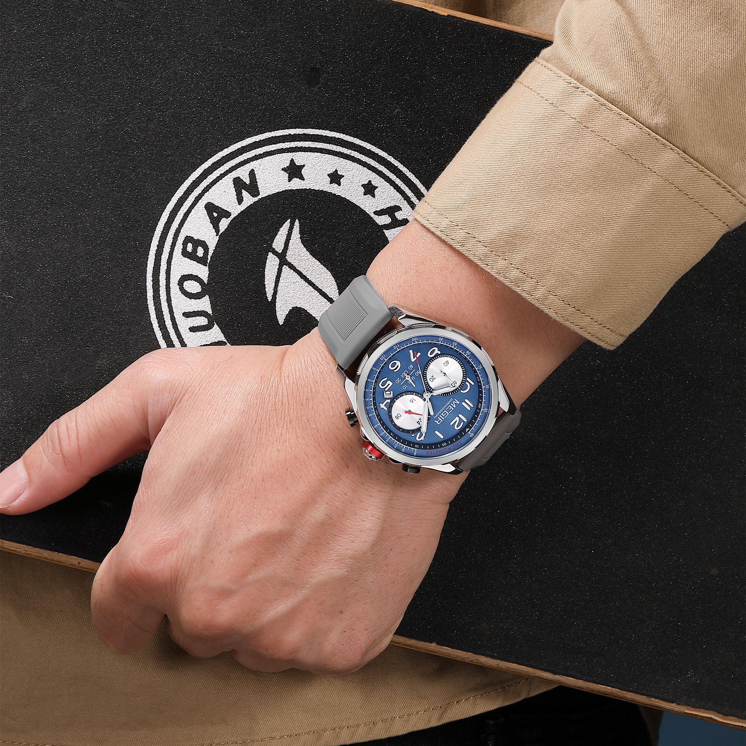 MEGIR Men Watches Luxury Quartz Wristwatch Gray Waterproof Military Sports Chronograph Silicone Strap Clock Montre Homme 2230-2