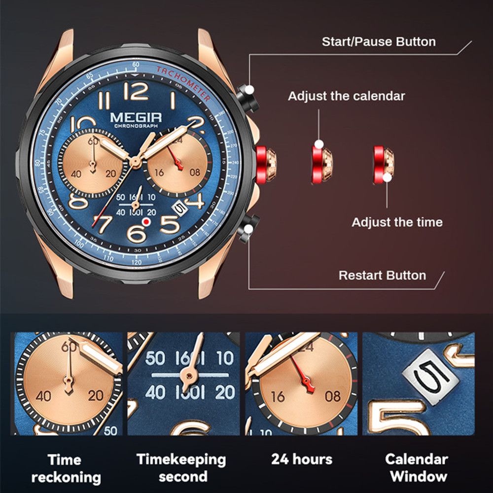 MEGIR Men Watches Luxury Quartz Wristwatch Gray Waterproof Military Sports Chronograph Silicone Strap Clock Montre Homme 2230-4