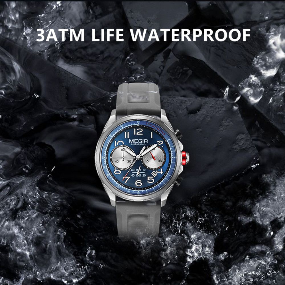 MEGIR Men Watches Luxury Quartz Wristwatch Gray Waterproof Military Sports Chronograph Silicone Strap Clock Montre Homme 2230-7