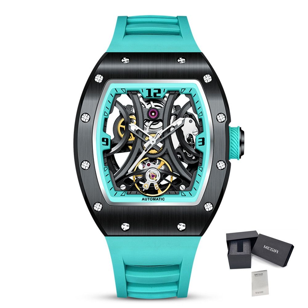 MEGIR Skeleton Big Dial Men Mechanical Watch Fashion Luminous Automatic Movement Wristwatch Stainless Steel Case Clock 9190-11-19